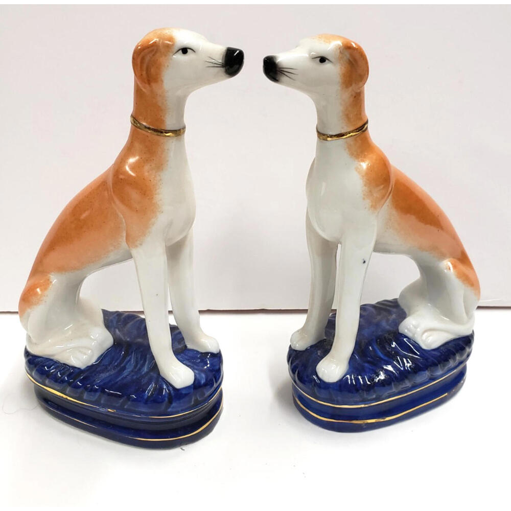 Pair of Fitz & Floyd Vintage Staffordshire Style Greyhound Whippet Statues